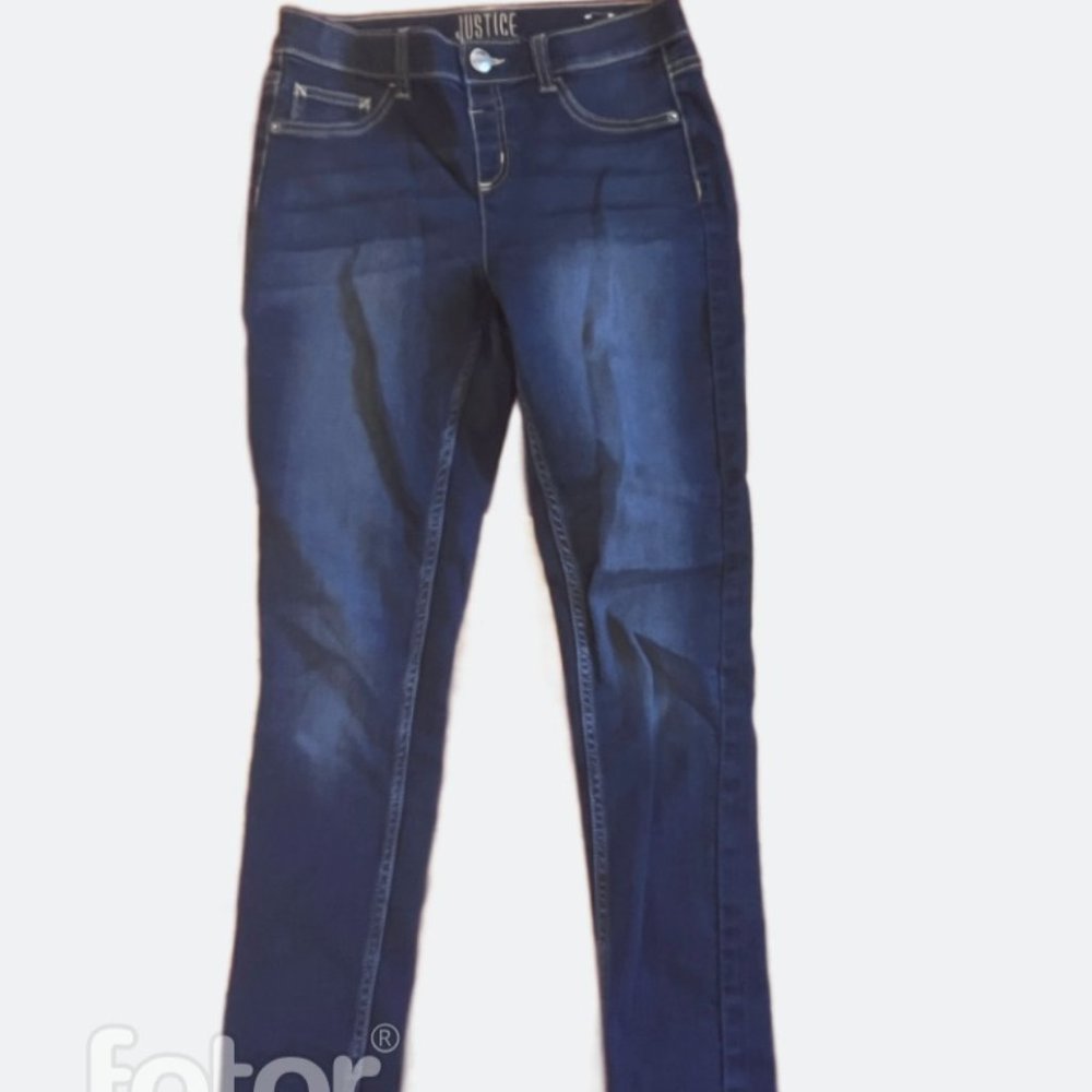 Justice dark wash skinny jeans.